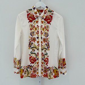 ETRO WHITE FLORAL COTTON TOP SIZE IT 46 / US 10